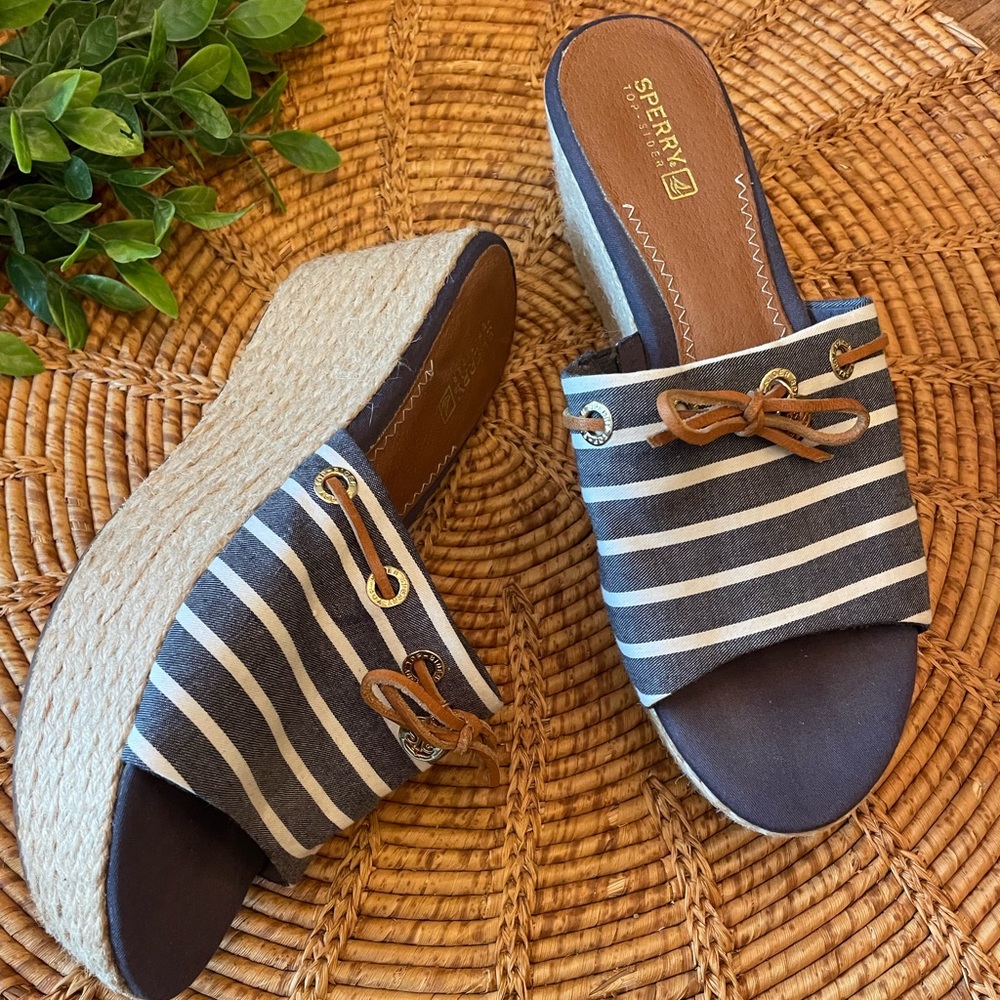 Sperry Navy and White Striped Espadrilles